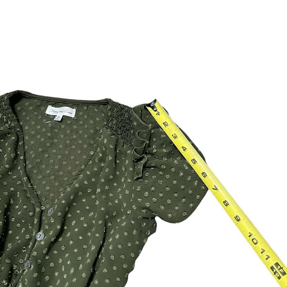 HONEY & ROSIE Sage Green Spotted Short Sleeve Ruffle Dress Size XS - Picture 6 of 9